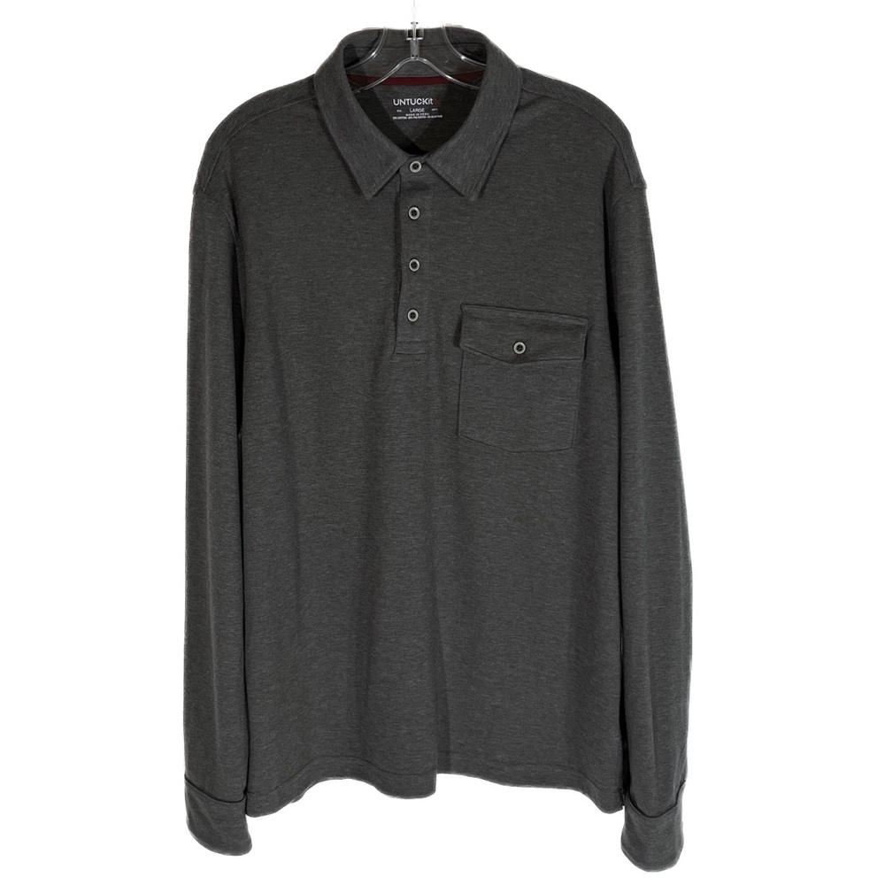 Untuckit Polo Shirt Mens Large Matthieu Golf Long Sleeve Regular Fit Gray 40979